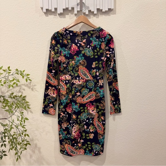 Konice Black Floral Print Long Sleeve Bodycon Mini Dress Size S Preowned - Picture 5 of 5